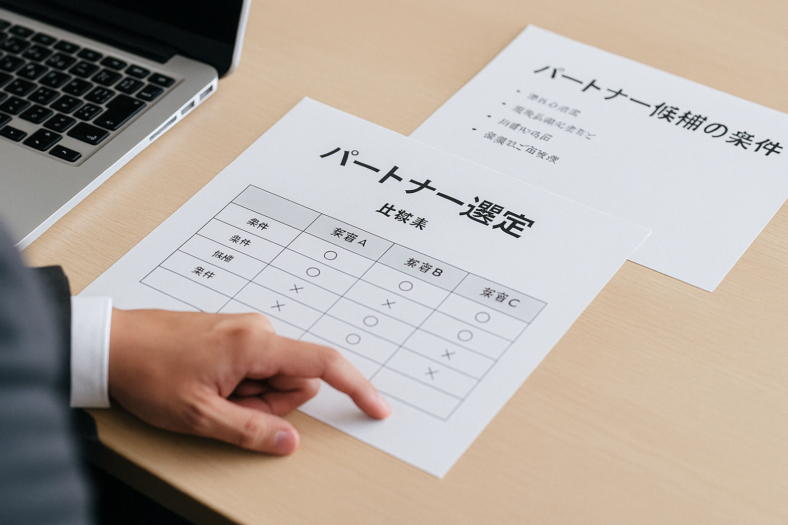 パートナー選定の判断基準を示す資料画像