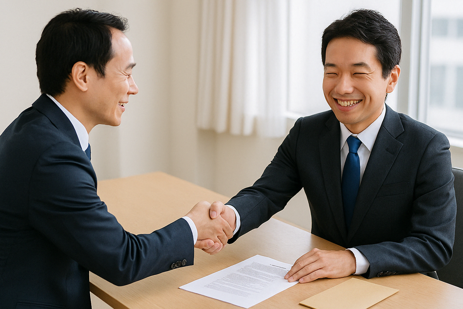 不動産業者と専門会社が握手するイメージ画像