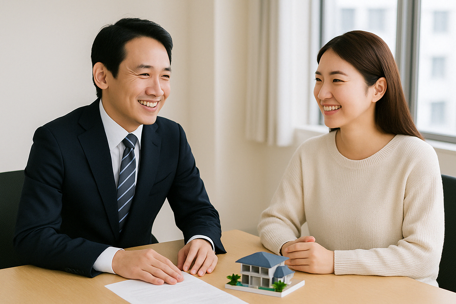 笑顔の顧客と不動産営業担当の写真