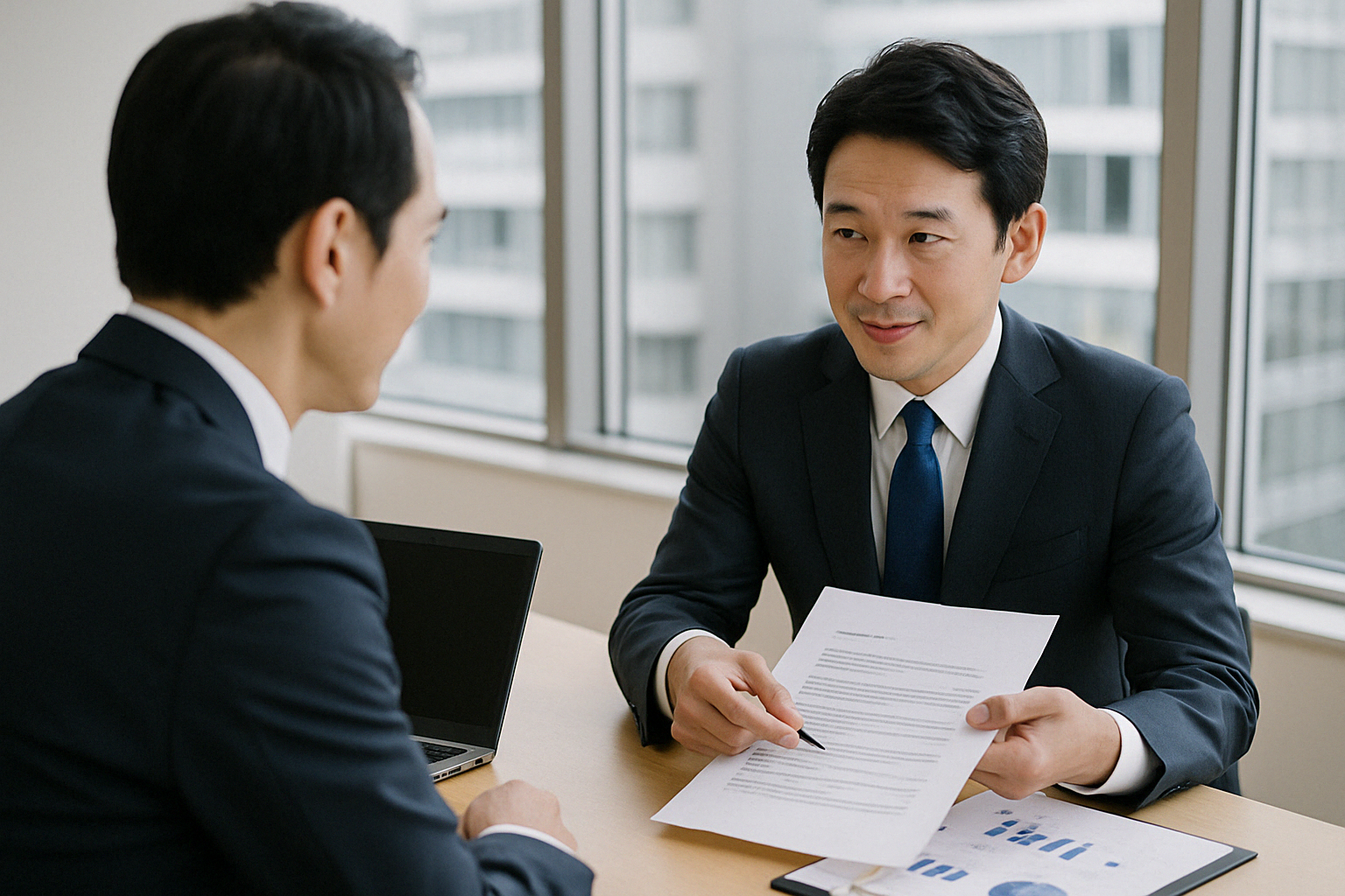 銀行内部での報告の様子
