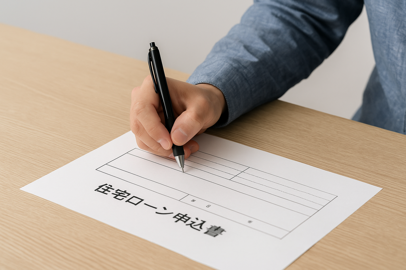 ローン申込書に記入している場面
