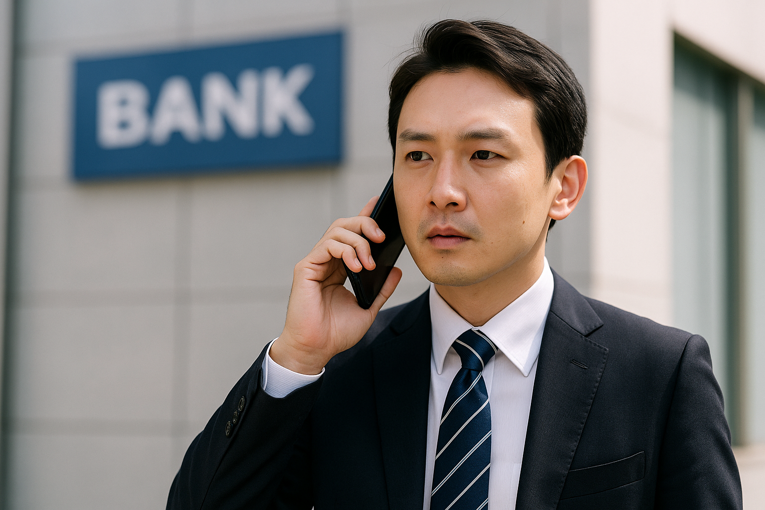 銀行と連絡を取る不動産会社の担当者