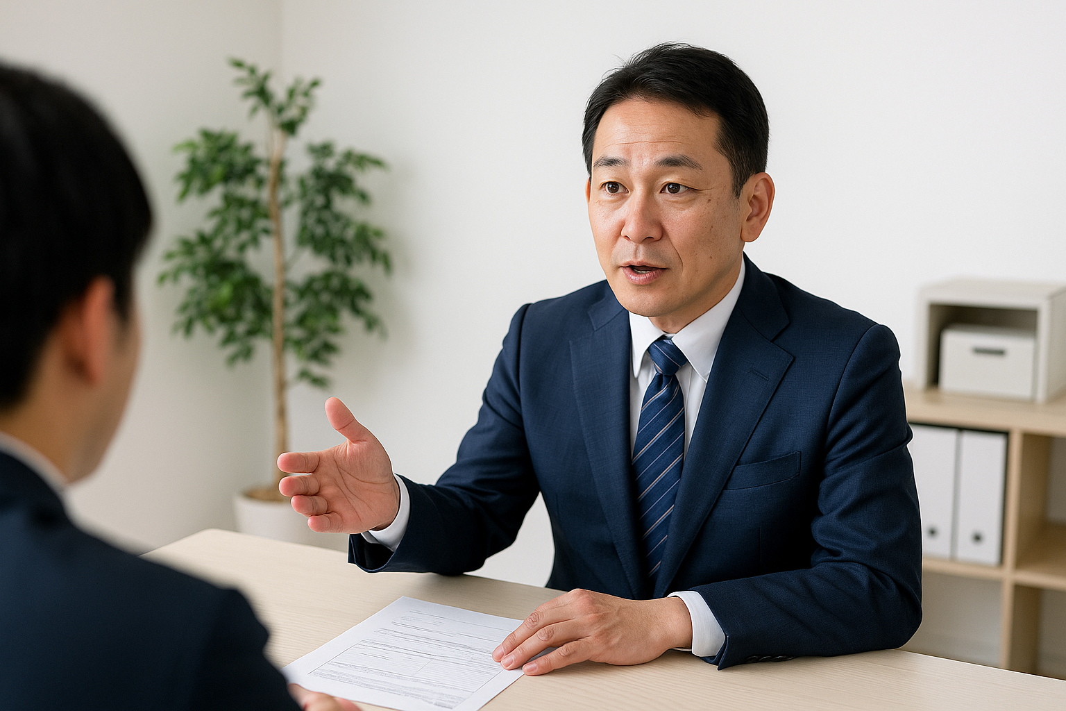 相談窓口で話す不動産担当者