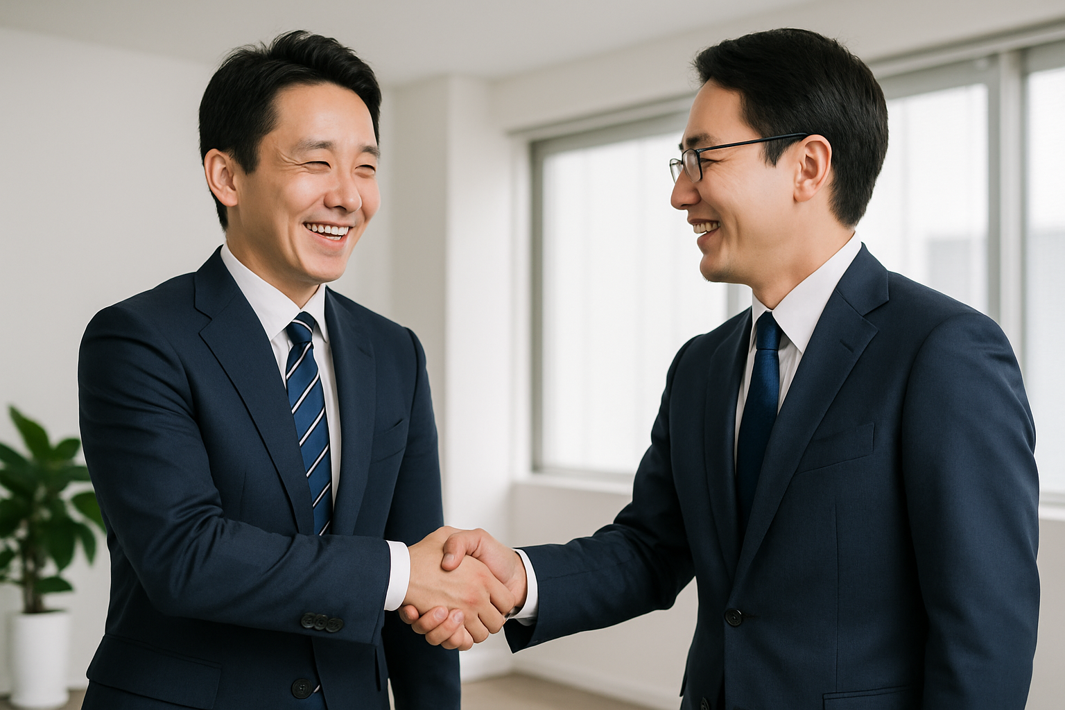 握手を交わすパートナー企業と不動産会社
