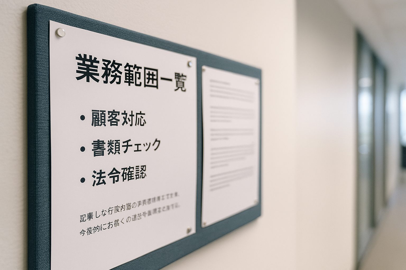 社内掲示板に貼られた業務範囲一覧