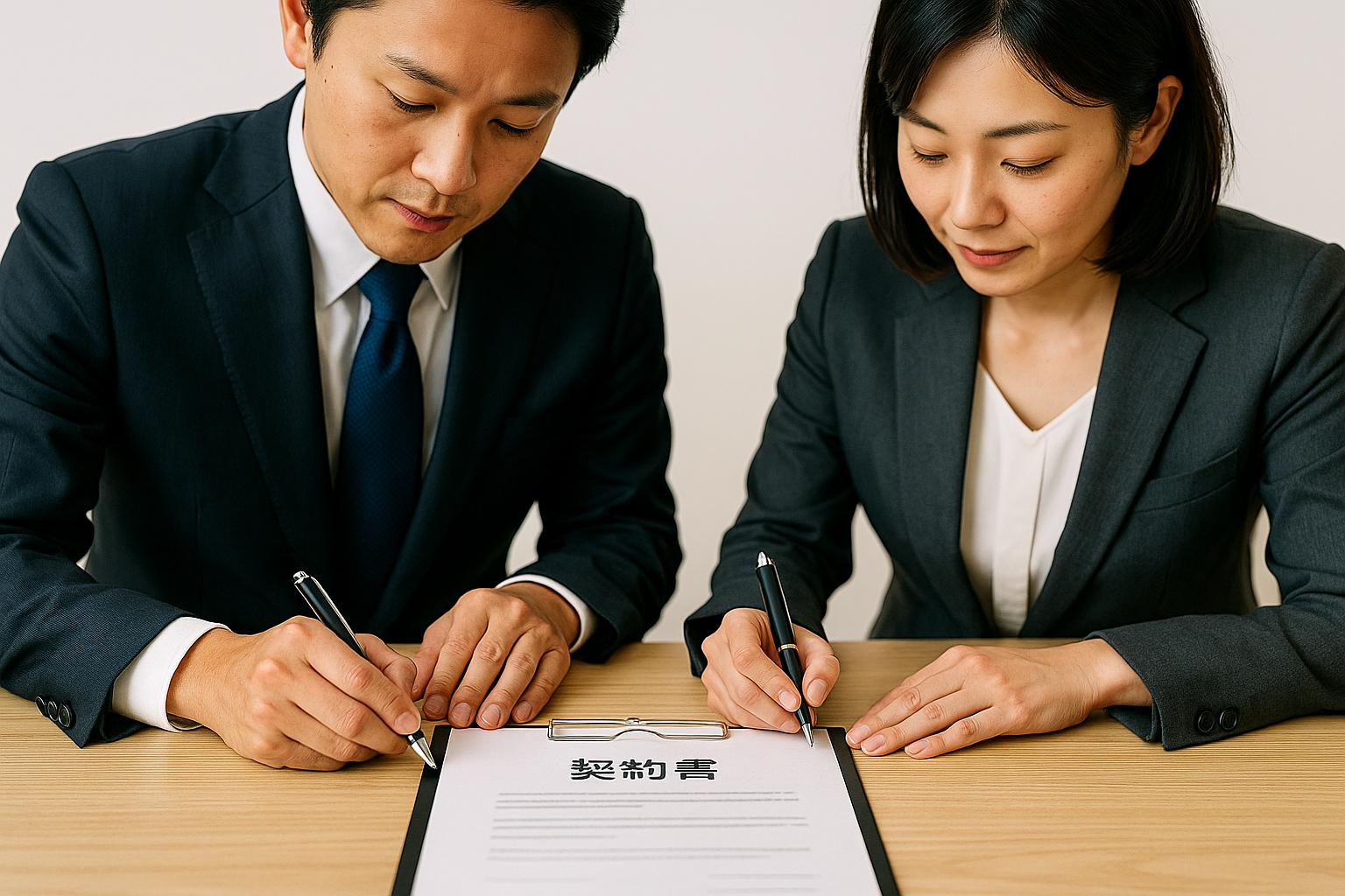 契約書面を交わす様子