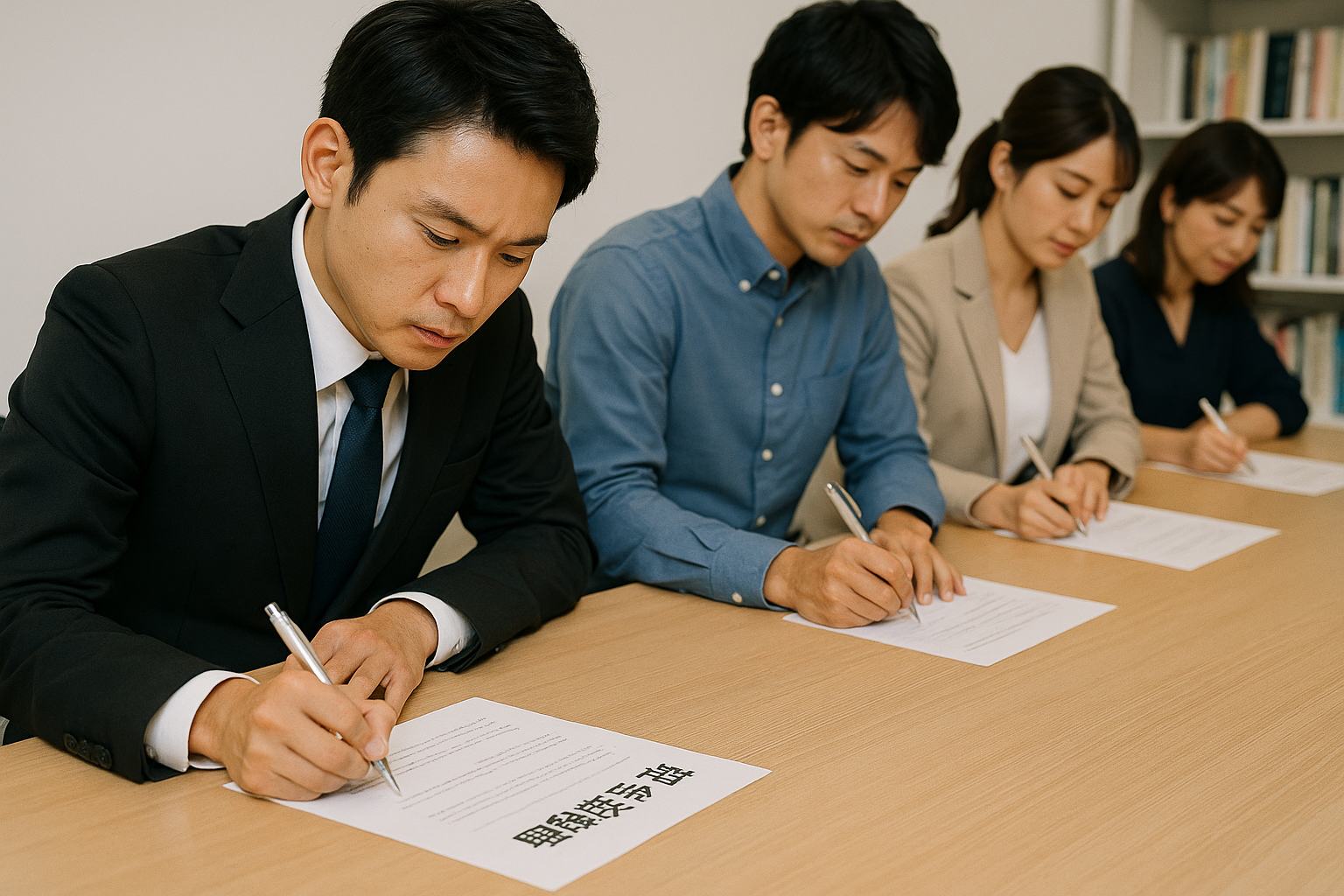 理解度テストを受ける社員たちの様子