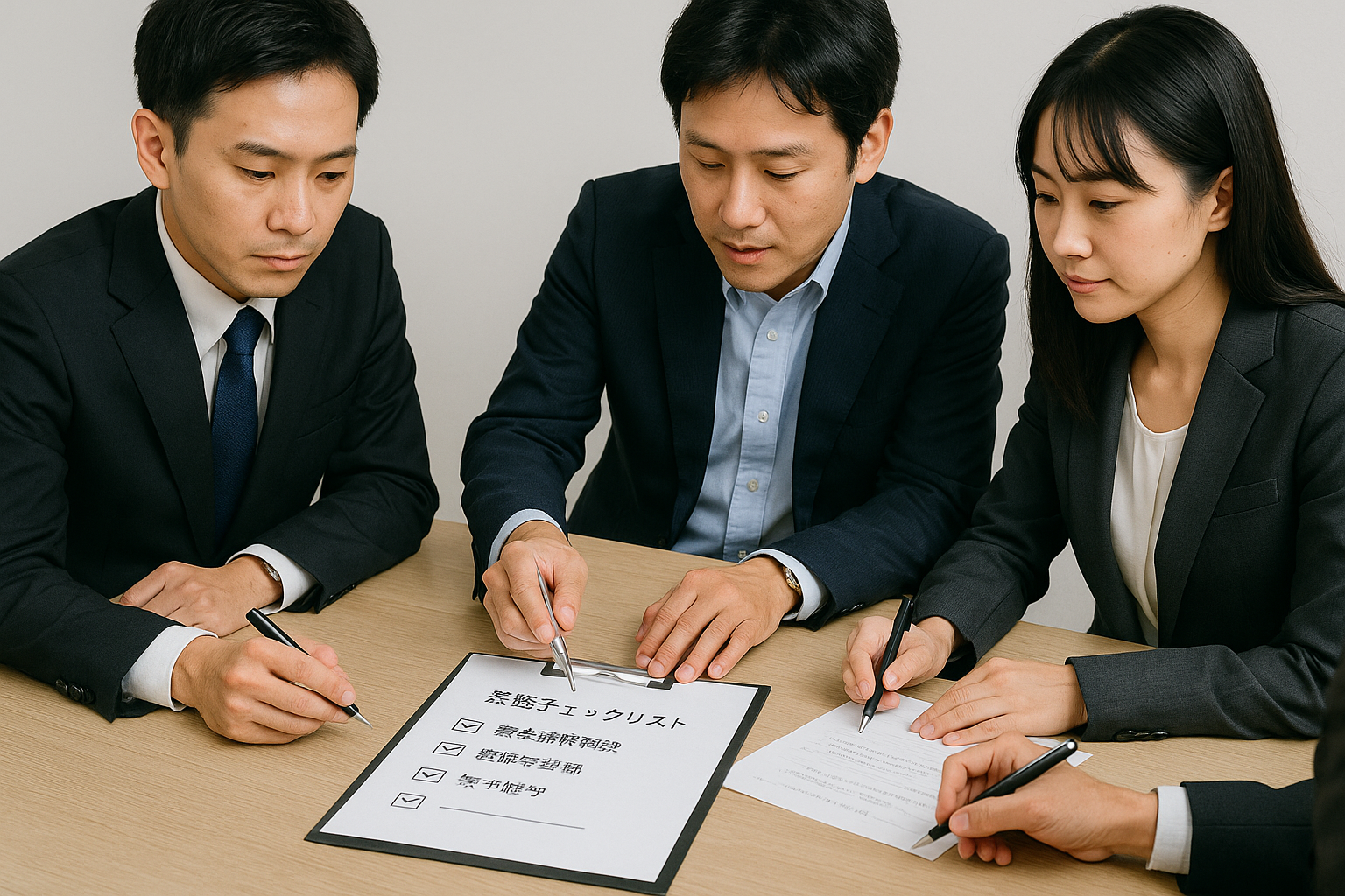 不動産チームが確認リストをチェックしている様子